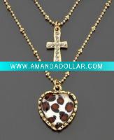 Wholesale Fashion Cross and Leopard Heart Necklace