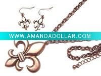 Wholesale Crystal stud fleur de lis deco key pendant necklace