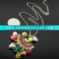 Wholesale long chain necklace with fan pendants,plastic beads