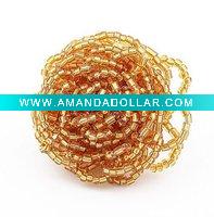 Wholesale Beaded Rings ,Seed Beads+Rose Shape ,R-029