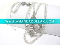 Wholesale Crystal stud fleur de lis deco key pendant necklace