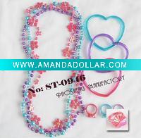 plastic mot beads/fashion necklace with heart bangle and ring set