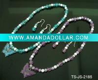POPULR CHILDREN 'S BEADED NECKLACE & EARRING SETS W/ TRANS BUTTERFLY CHARM IN MULTICOLOR