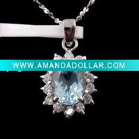 Wholesale shiny sunflower necklace with shallow blue cz stone