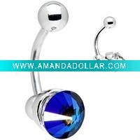Wholesale charming 925 Sterling silver navel ring designed with a Austrian crystal