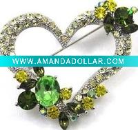 Wholesale green crystal heart shape brooch