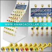 Wholesale Gold Anodized Jeweled Barbell