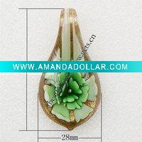 Wholesale necklace pendant,lampwork glass pendant,Gold Sand & Inner Flower, Leaf