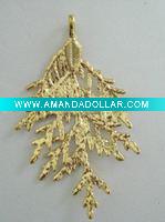 24k gold plating natural leaf pendant