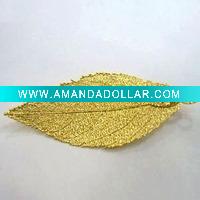 Wholesale 24k gold plating natural evergreen leaf pendant & necklace