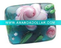 wholesale high quality pink flower design glass beads RY002360