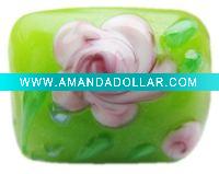 Wholesale pink flower design high quality glass beads RY002322