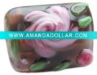 Wholesale pink flower shaped new style glass beads RY002323