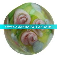Wholesale pink flower design glass seed beads RY001260