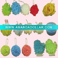 bath flower nylon sponge with loop bath cleaning puff