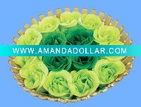 15pcs bath soap rose in bamboo basket shrink wrap