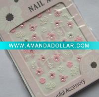 Wholesale fashion design pink rose with jewelry 3D nail art sticker, nail decoration