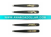 Stainless steel tweezer with black handle