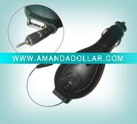 Wholesale retractable car charger with USB slot