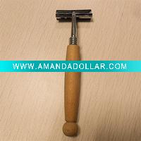 disposable razor with wooden handle