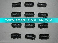 Wholesale Black 3.2 cm with 6 teeth U shape Stainless steel wig clips/ Toupee clips/Hair extension clips with rubber