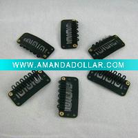 Wholesale Black 3.2 cm with 6 teeth U shape Stainless steel wig clips/ Toupee clips/Hair extension clips with rubber