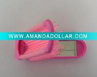 travel foldable cosmetic mirror with hair brush