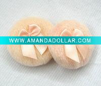 Wholesale Soft velvet powder puff with ribbons ZM-PF005