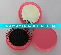 pink color foldable comb with mirror