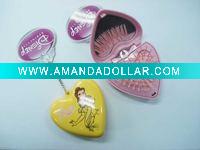 Wholesale Heart shaped plastic mirror with hair brush