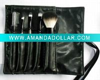 Wholesale Black 5pcs promtional brush set with black pu brush roll