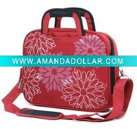 red neoprene laptop bag with belt and handle