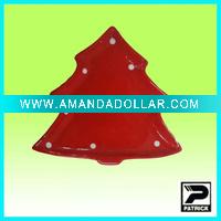 red ceramic christmas tree plate
