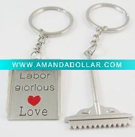 Wholesale Dustpan and broom Shape Metal Keyring