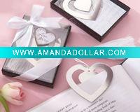 Wholesale Wedding favors-"Love Story" Silver-Finish Heart-Shaped Bookmark with Elegant Silk Tassel
