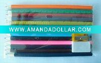 Wholesale color pencil + sharpener barrel + ruler + eraser
