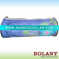 printed Round School Pencil Case with piping
