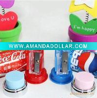 PK-43 stationery set- cock design eraser+ pencil sharpener
