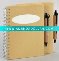 Wholesale natural spiral notebook with eco penholder