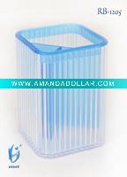 transparent blue square penholder with divide