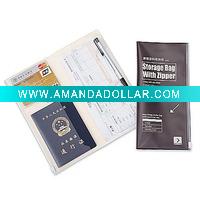 Wholesale Travel Document Holder with passport holder and card holder and pen loop/Zippered Closure