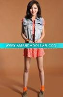 Wholesale [dd1438] NEW ARRIVE wholesale retail fashion wear stonewash mash-up denim lady wasitcoat