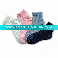 Wholesale women's rumi socks with pointelle pattern with bow tie under the welt