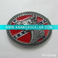 Wholesale Pewter finish rebel flag belt buckle with horse