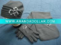 Wholesale ladys' fleece set/scarf hat gloves fashion set beautiful