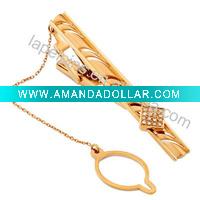 Gold Tie Clasp with Crystals