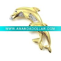 Double-dolphin Colorful Brooch