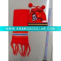 Wholesale 100% Acrylic Red Jacquard Applique Embroidery Printing Fashion Kids Winter Knitted Hat And Scarf Set