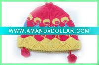 Wholesale winter kintted wool girl hat / handmade flower hat