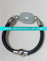 Wholesale Ladies leather strap alloy magnetic clasp jade bangle,paypal accept